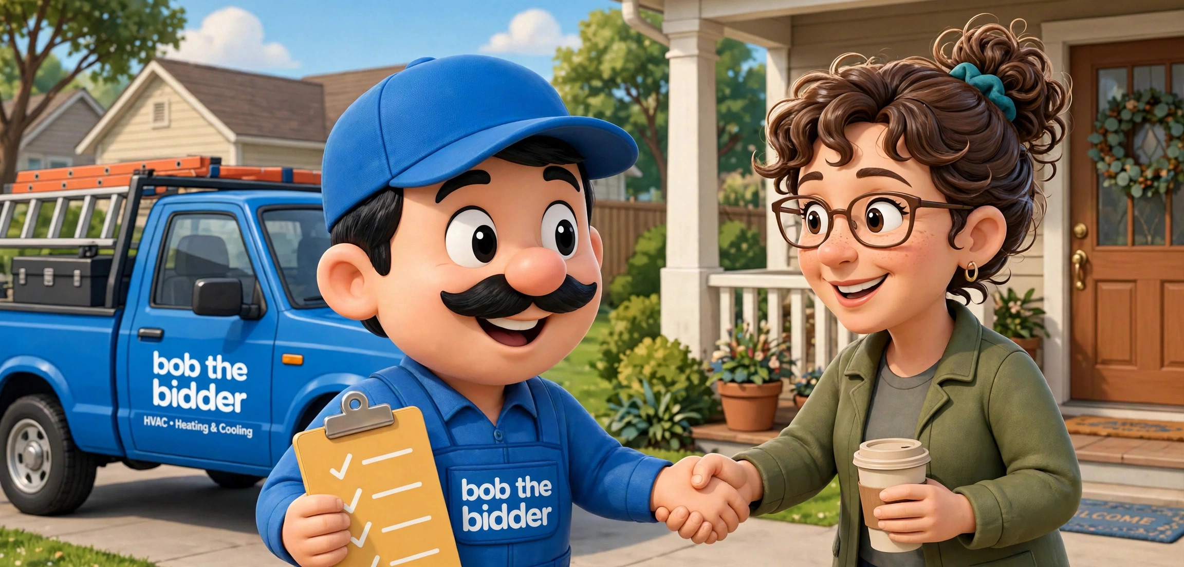 Bob shaking hands with a happy homeowner after a signed proposal
